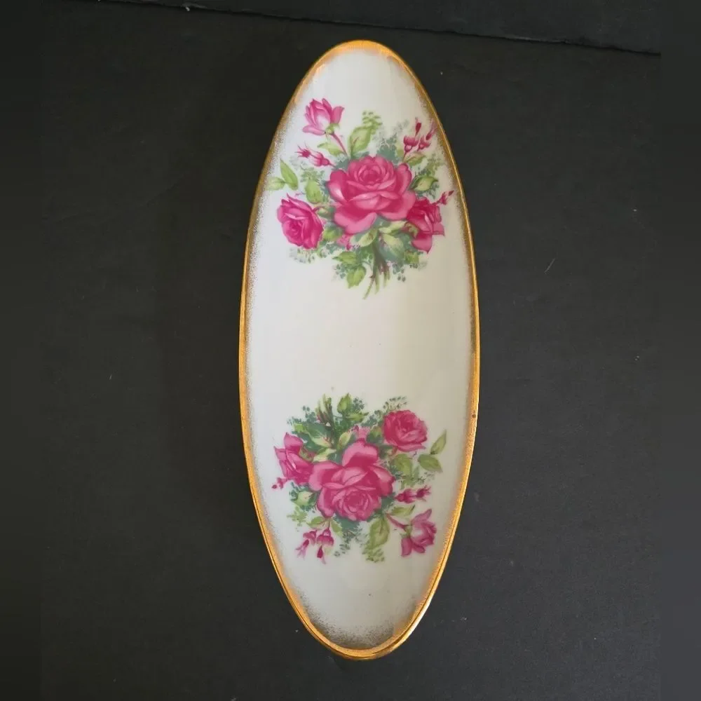 Vintage Floral Cottagecore Romantic Style Ceramic Tray By Tilso Japan